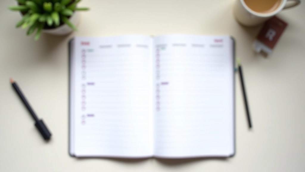 Calendar or planner showing marked dates and patterns of completed tasks across the quarter