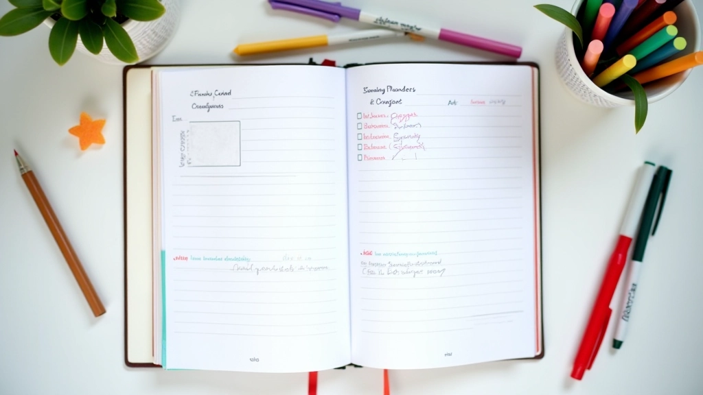 Quarterly review checklist with checkmarks and notes showing different goal categories and outcomes