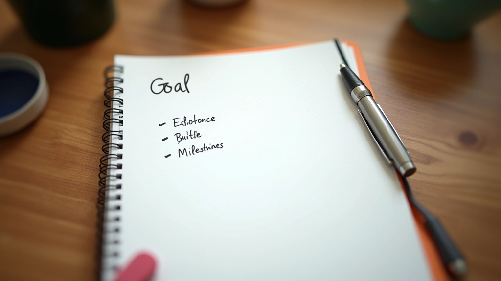 Handwritten annual goal written on a notebook page with three milestone checkpoints circled below